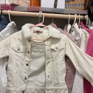 Ashley By 26 International Cream Jean Jacket with Faux Fur Collar